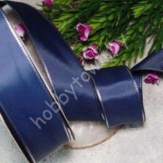 Лента репсовая 40 мм (цв. тёмно-синий с люрексом серебро) 1 м