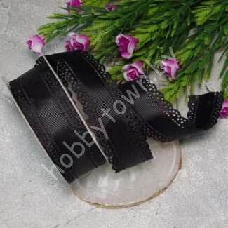 Лента репсовая с ажурными краями 30 мм (цв. чёрный 39 ) 1 м