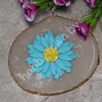 Патч сборный из корейского фетра Цветок 50 мм (цв. ярко-бирюзовый) 1 шт.