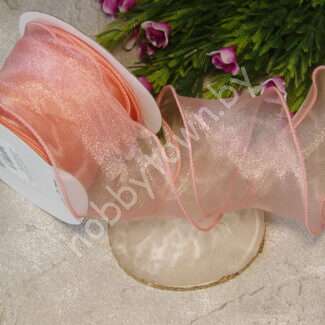 Лента органза с декоративным швом 60 мм (цв. нежно-розовый 12) 1 м