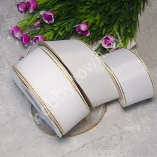 Лента репсовая 40 мм (цв. белый с люрексом золото) 1 м