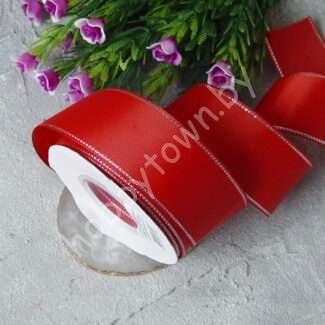 Лента репсовая 40 мм (цв. красный с люрексом серебро) 1 м