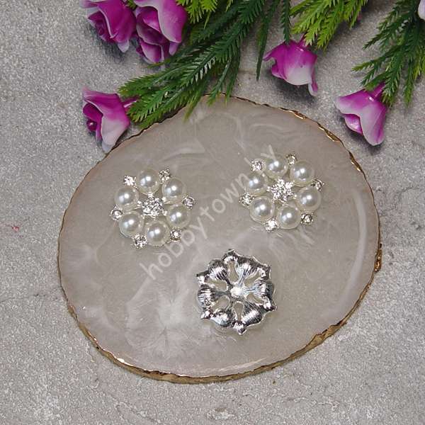 Кабошон флоризель металл Цветочек 22 мм (цв.серебро) 1 шт.