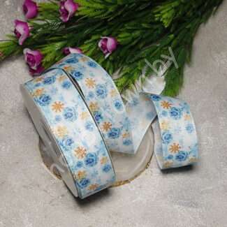 Лента репсовая 2,5 см, Снежинки и розочки, 1 м