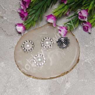 Кабошон флоризель со стразами пластик 18 мм (цв. серебро) 1 шт.