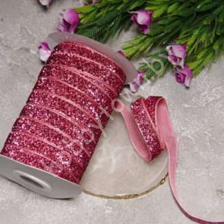 Лента бархатная с люрексом 1 см (цв.розовый 18) 1 м