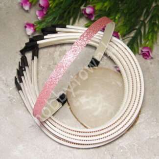 Ободок для волос 1 см, пластик-ткань с блёстками (цв.розовый) 1 шт.